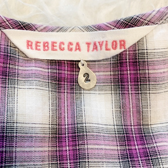 REBECCA TAYLOR Purple Plaid Peasant Blouse Size 2 - Picture 6 of 8